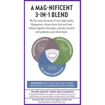 New Chapter Magnesium Complex Supplement, 325mg with Magnesium Glycinate + Sea-Sourced + Fermented Forms for Heart, Bone, Nerve, Muscle & Cellular Energy, 100% Vegan, 60 Tablets - dailyvitalstore