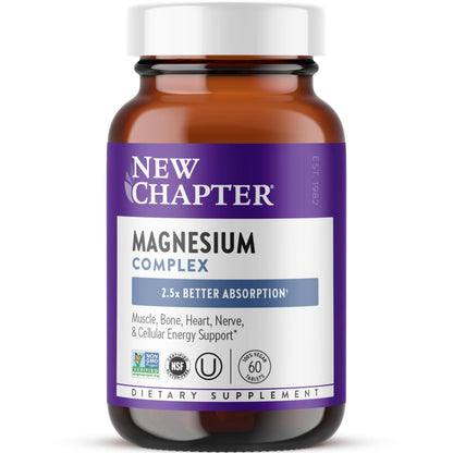 New Chapter Magnesium Complex Supplement, 325mg with Magnesium Glycinate + Sea-Sourced + Fermented Forms for Heart, Bone, Nerve, Muscle & Cellular Energy, 100% Vegan, 60 Tablets - dailyvitalstore