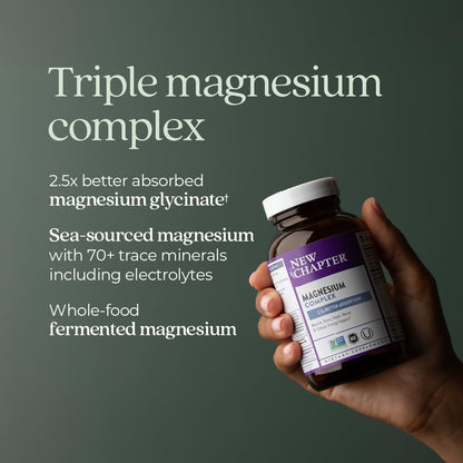 New Chapter Magnesium Complex Supplement, 325mg with Magnesium Glycinate + Sea-Sourced + Fermented Forms for Heart, Bone, Nerve, Muscle & Cellular Energy, 100% Vegan, 60 Tablets - dailyvitalstore