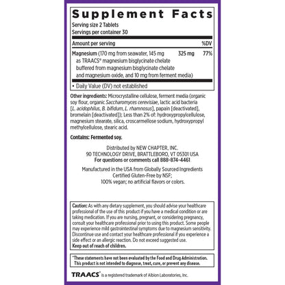 New Chapter Magnesium Complex Supplement, 325mg with Magnesium Glycinate + Sea-Sourced + Fermented Forms for Heart, Bone, Nerve, Muscle & Cellular Energy, 100% Vegan, 60 Tablets - dailyvitalstore