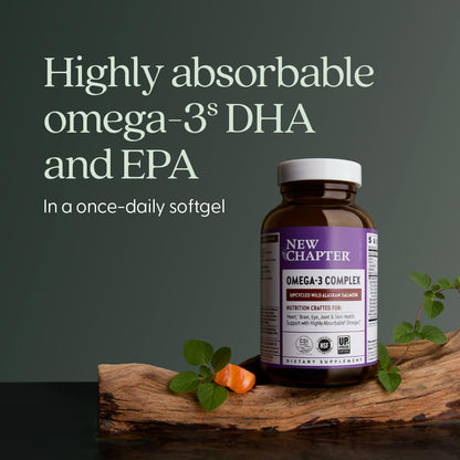 New Chapter Omega-3 Complex, 1000mg Softgels, Fish Oil Supplement Wild Alaskan Salmon for Heart, Brain, Eye, Joint & Skin Health Support - 30 Count - dailyvitalstore