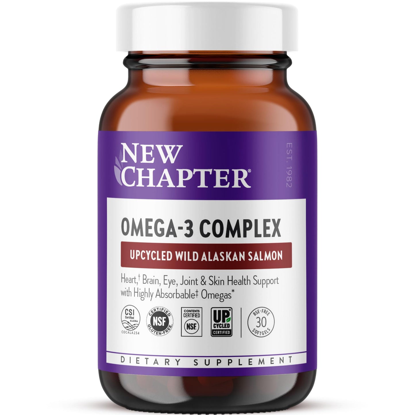 New Chapter Omega-3 Complex, 1000mg Softgels, Fish Oil Supplement Wild Alaskan Salmon for Heart, Brain, Eye, Joint & Skin Health Support - 30 Count - dailyvitalstore