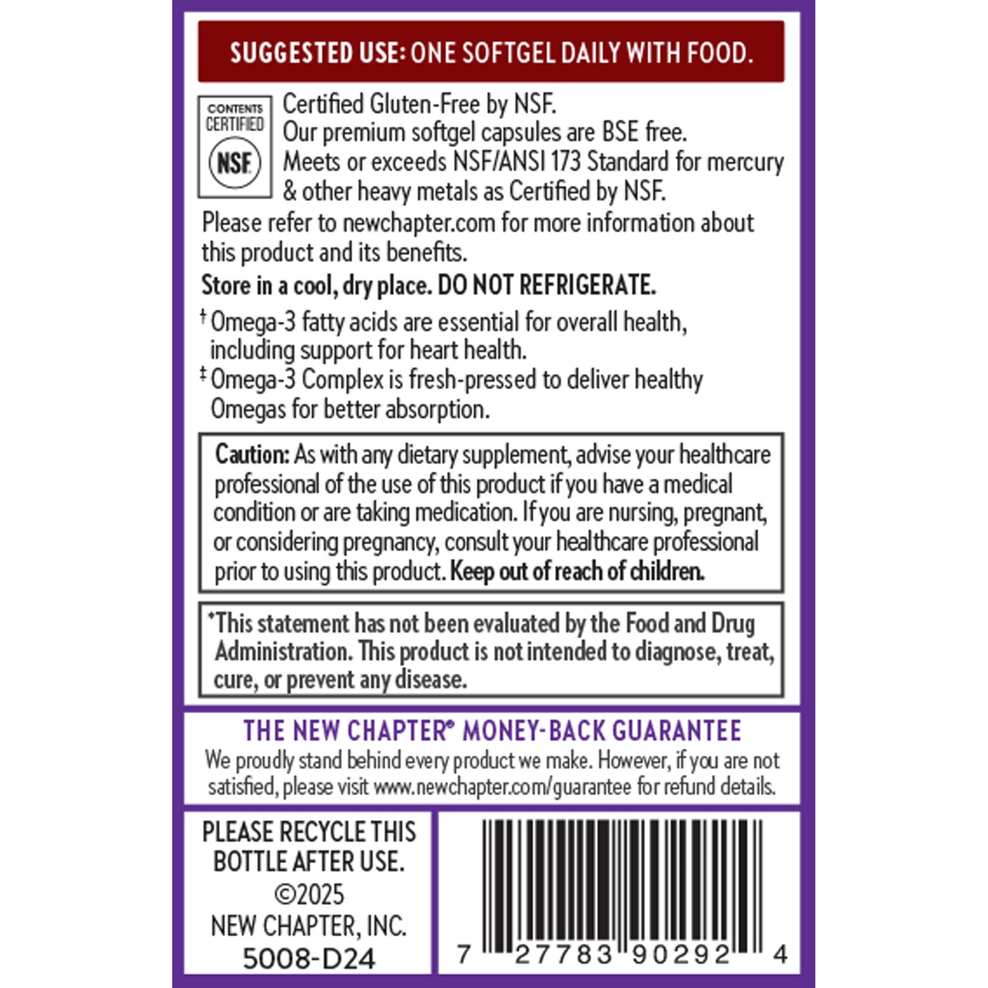 New Chapter Omega-3 Complex, 1000mg Softgels, Fish Oil Supplement Wild Alaskan Salmon for Heart, Brain, Eye, Joint & Skin Health Support - 30 Count - dailyvitalstore