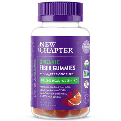 New Chapter Organic Fiber Gummies for Adults & Kids (Age 4+), Plant-Based Prebiotic Fiber for Digestive Health, Vegan, Non-GMO, USDA Organic - dailyvitalstore