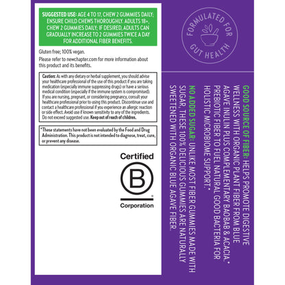 New Chapter Organic Fiber Gummies for Adults & Kids (Age 4+), Plant-Based Prebiotic Fiber for Digestive Health, Vegan, Non-GMO, USDA Organic - dailyvitalstore