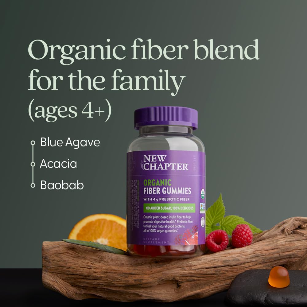 New Chapter Organic Fiber Gummies for Adults & Kids (Age 4+), Plant-Based Prebiotic Fiber for Digestive Health, Vegan, Non-GMO, USDA Organic - dailyvitalstore