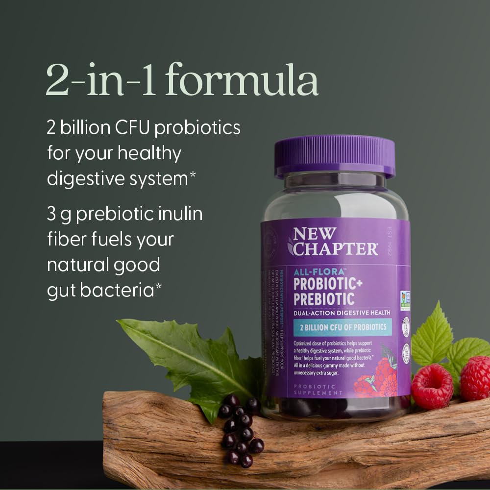 New Chapter Probiotic Gummies for Women and Men, All-Flora (1 Month Supply) – 55% Less Sugar+, Formulated for Holistic Gut Health Support with Probiotics + Prebiotic Fiber - dailyvitalstore