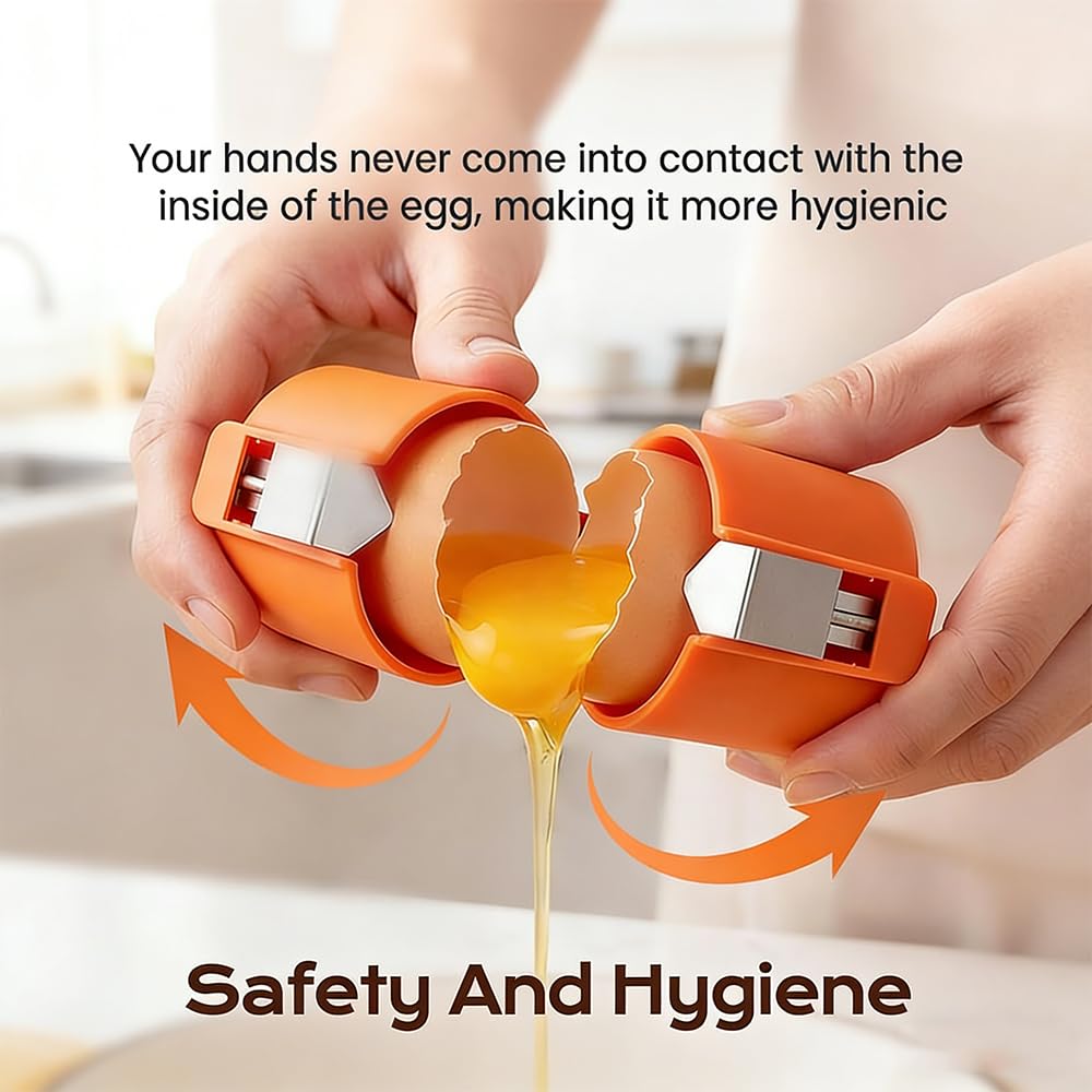 New Egg Shell Opener Egg Cracker Tool Stainless Steel, Multifunctional Egg Shell Opener for Raw Or Hard-Boiled Eggs, Kitchen Gadget for Cooking Baking (Orange Red) - dailyvitalstore