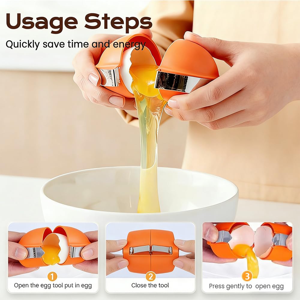 New Egg Shell Opener Egg Cracker Tool Stainless Steel, Multifunctional Egg Shell Opener for Raw Or Hard-Boiled Eggs, Kitchen Gadget for Cooking Baking (Orange Red) - dailyvitalstore