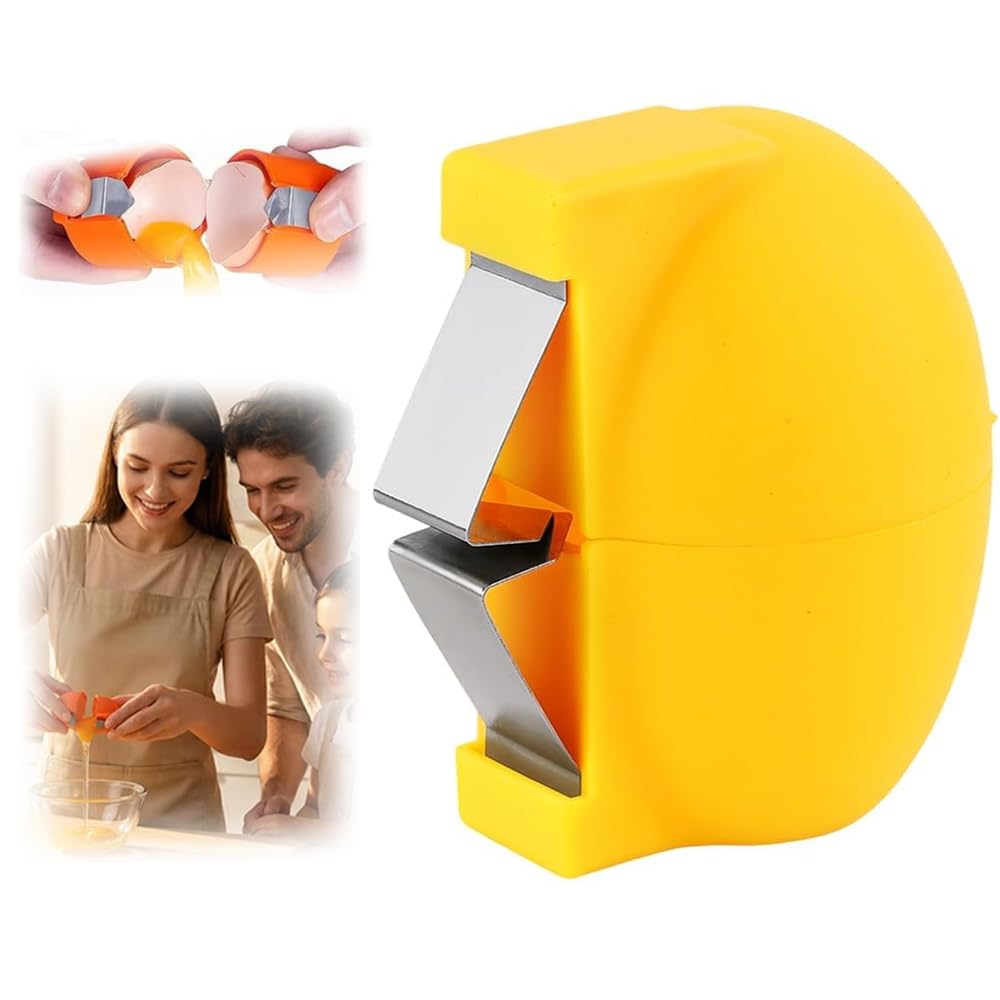New Egg Shell Opener Egg Cracker Tool Stainless Steel, Multifunctional Egg Shell Opener for Raw Or Hard-Boiled Eggs, Kitchen Gadget for Cooking Baking (Yellow) - dailyvitalstore