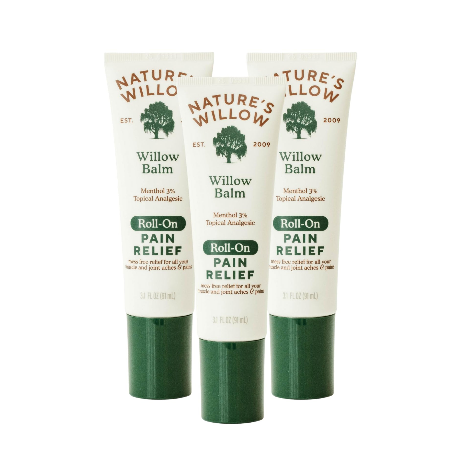 NEW Nature's Willow ROLL-ON Pain Relief | Fast-Acting, No-Mess Relief for Back, Neck, Knees & Joints | Willow Bark & Menthol | Clean, Fresh Scent | No Dyes or Artificial Fragrance | 3.1 fl oz | 3-Pack - dailyvitalstore