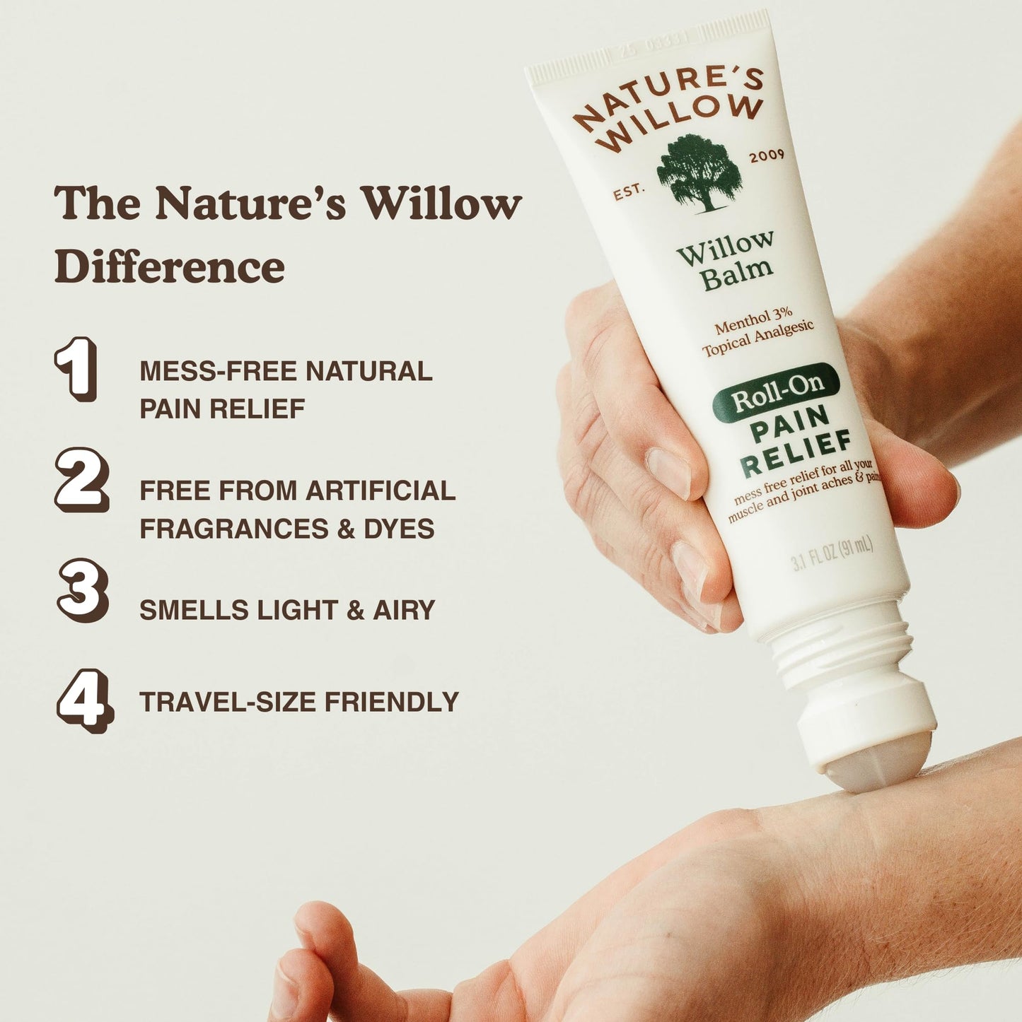 NEW Nature's Willow ROLL-ON Pain Relief | Fast-Acting, No-Mess Relief for Back, Neck, Knees & Joints | Willow Bark & Menthol | Clean, Fresh Scent | No Dyes or Artificial Fragrance | 3.1 fl oz | 3-Pack - dailyvitalstore
