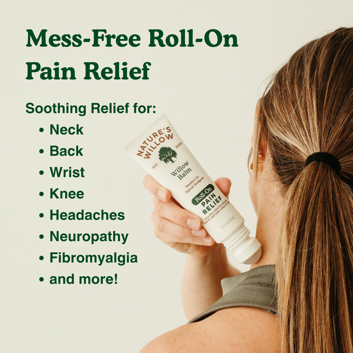 NEW Nature's Willow ROLL-ON Pain Relief | Fast-Acting, No-Mess Relief for Back, Neck, Knees & Joints | Willow Bark & Menthol | Clean, Fresh Scent | No Dyes or Artificial Fragrance | 3.1 fl oz | 3-Pack - dailyvitalstore