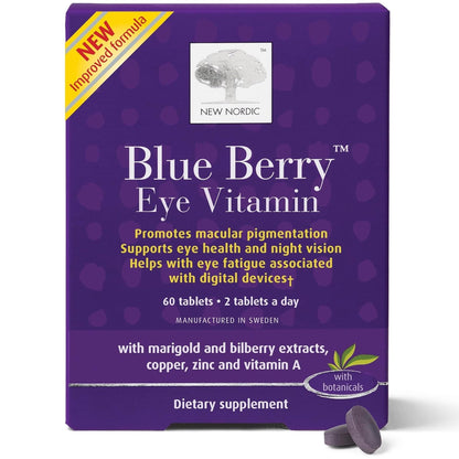 NEW NORDIC Blue Berry Eye Vitamin Lutein Supplement with Zinc, Supports Macular Pigmentation, Eye & Vision Function, 60 Tablets (Pack of 1) - dailyvitalstore