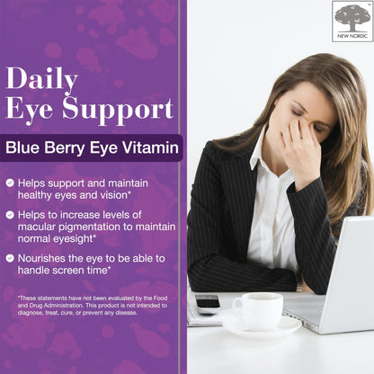 NEW NORDIC Blue Berry Eye Vitamin Lutein Supplement with Zinc, Supports Macular Pigmentation, Eye & Vision Function, 60 Tablets (Pack of 1) - dailyvitalstore