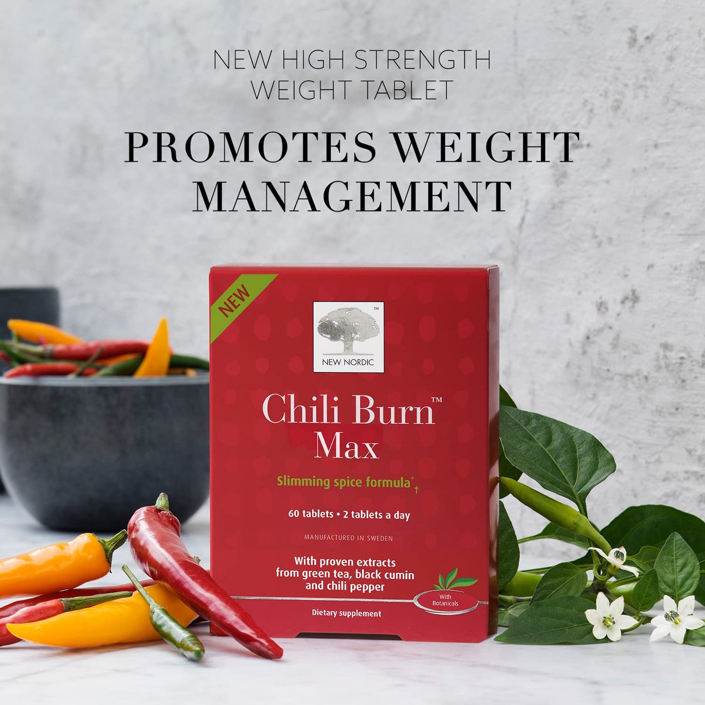 New Nordic Chili Burn Max, Natural Slimming & Weight Loss Formula Supplement, 60 Count (Pack of 1) - dailyvitalstore