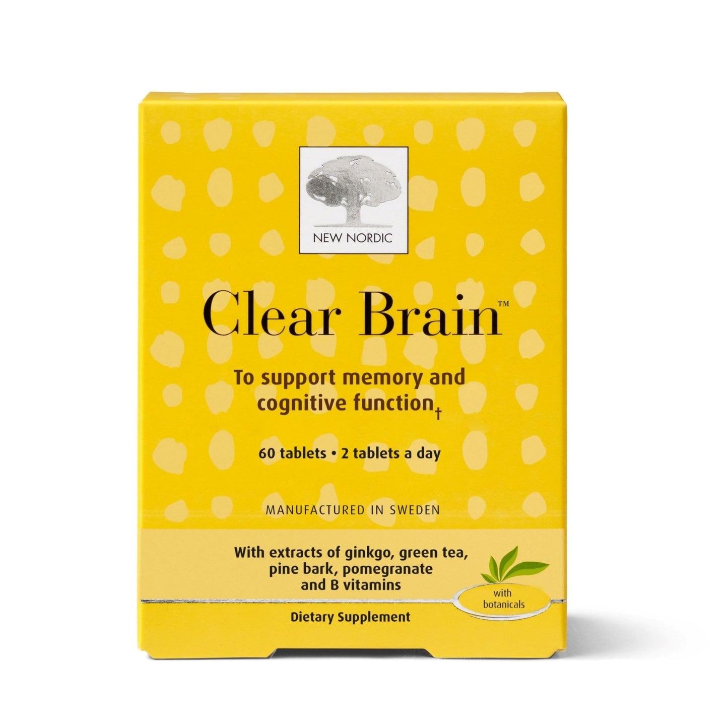 New Nordic Clear Brain Tablets, Supports Normal Cognitive Health and Memory, with Green Tea and Walnut, Swedish Made, 60 Count (Pack of 1) - dailyvitalstore
