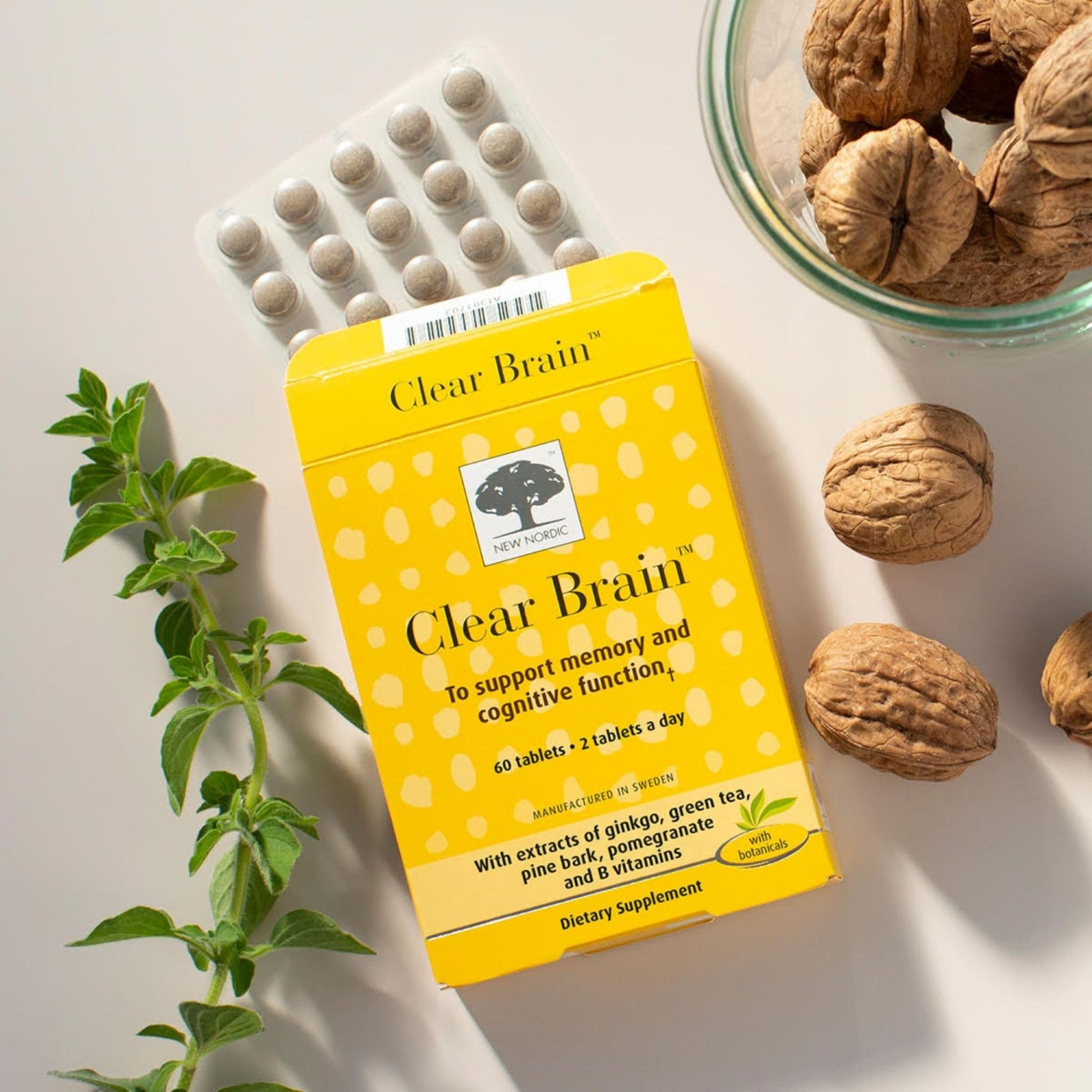 New Nordic Clear Brain Tablets, Supports Normal Cognitive Health and Memory, with Green Tea and Walnut, Swedish Made, 60 Count (Pack of 1) - dailyvitalstore