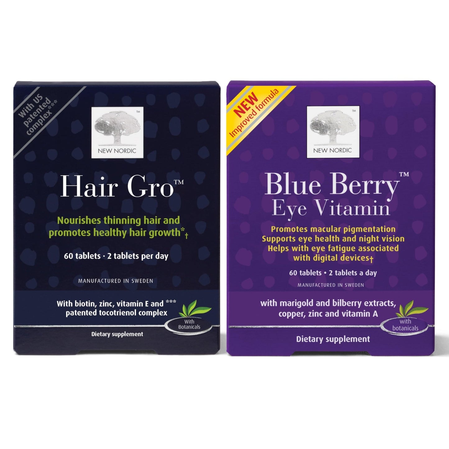 NEW NORDIC Hair & Eye Support Tablets Bundle, Hair GRO Natural Hair Growth and Blue Berry Eye Vitamin Supplements - dailyvitalstore
