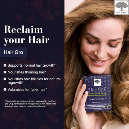 NEW NORDIC Hair GRO, Hair Growth Supplement, Biotin & Palm Fruit Extract Tocotrienols for Natural Regrowth, 60 Count (Pack of 3) - dailyvitalstore