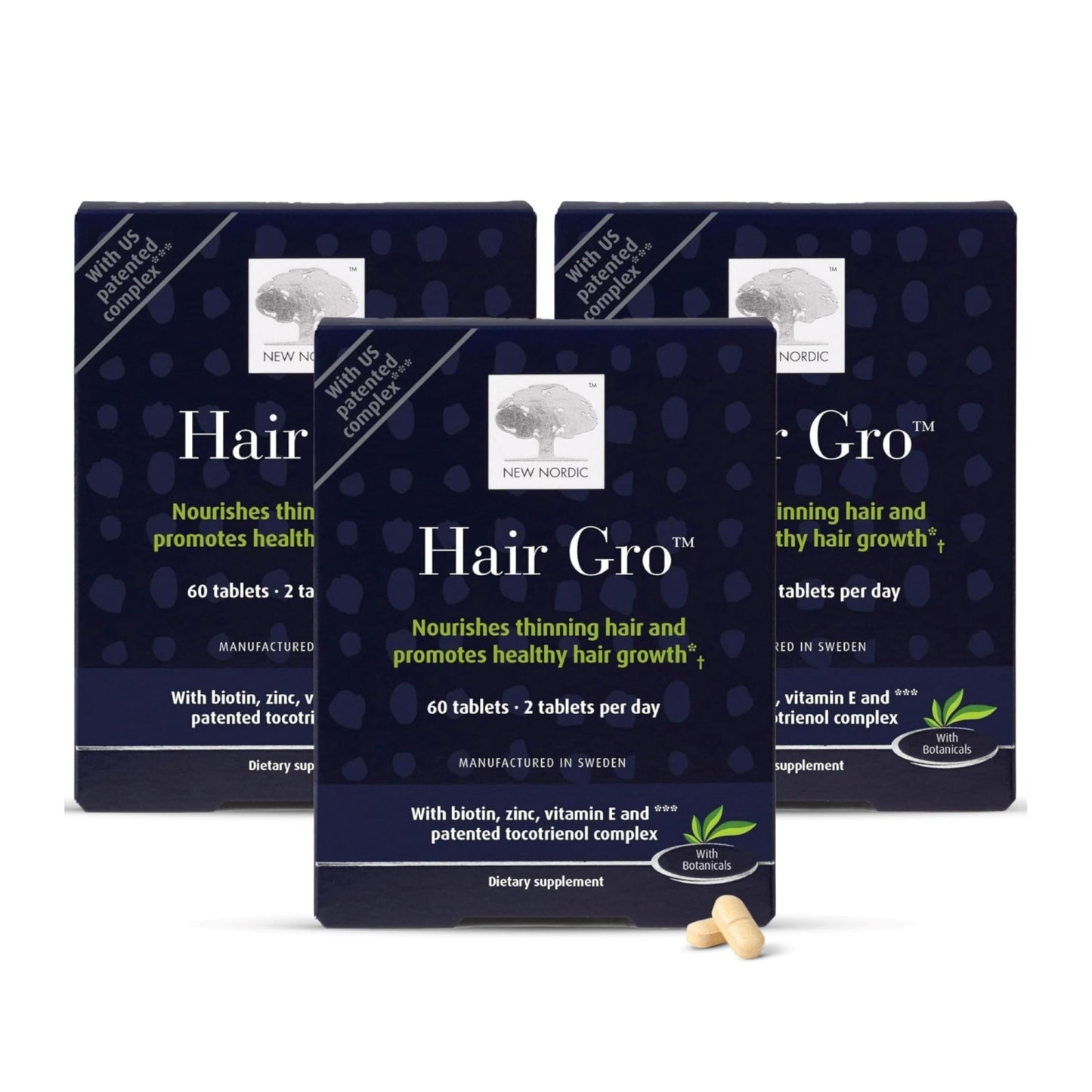 NEW NORDIC Hair GRO, Hair Growth Supplement, Biotin & Palm Fruit Extract Tocotrienols for Natural Regrowth, 60 Count (Pack of 3) - dailyvitalstore