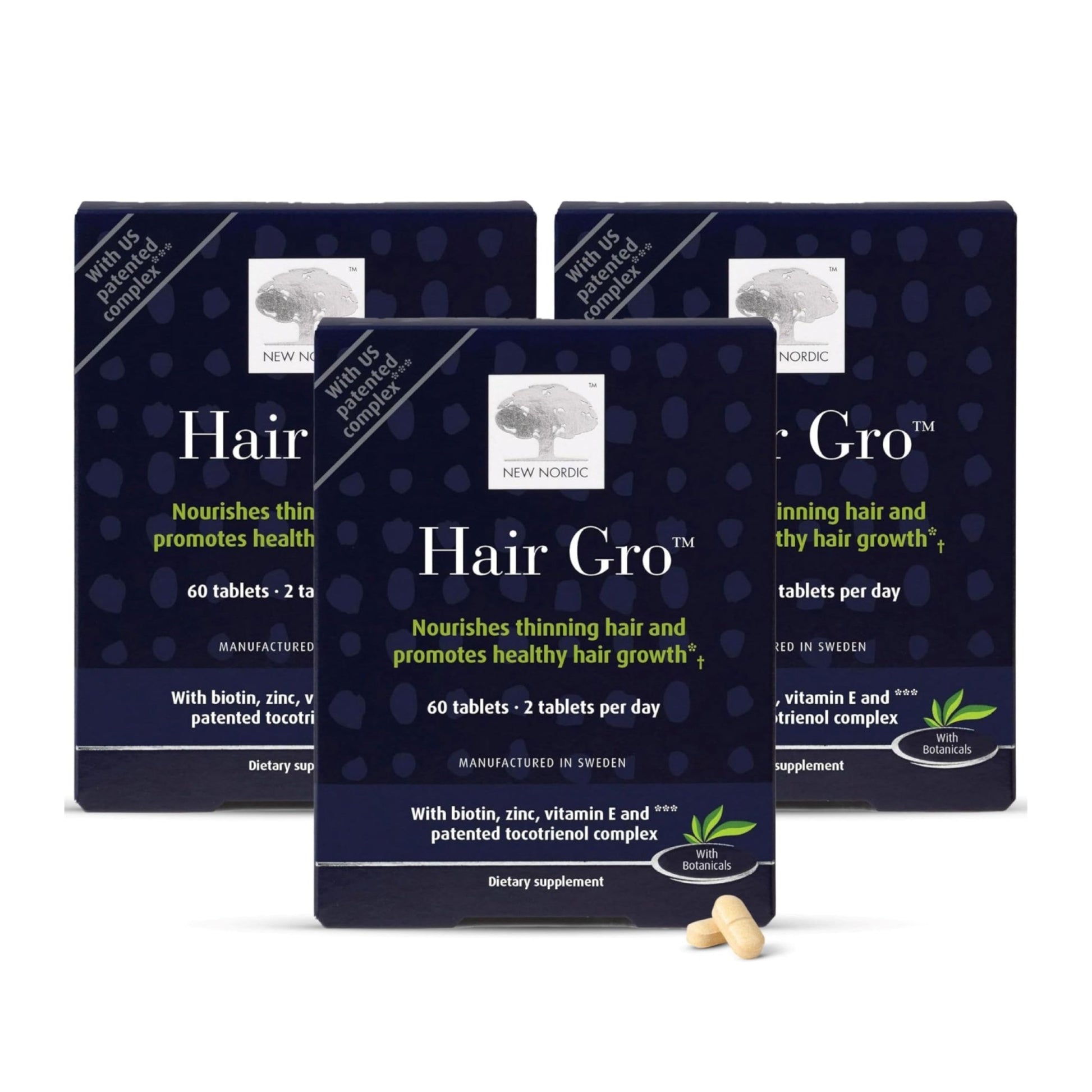 NEW NORDIC Hair GRO, Hair Growth Supplement, Biotin & Palm Fruit Extract Tocotrienols for Natural Regrowth, 60 Count (Pack of 3) - dailyvitalstore