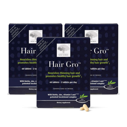 NEW NORDIC Hair GRO, Hair Growth Supplement, Biotin & Palm Fruit Extract Tocotrienols for Natural Regrowth, 60 Count (Pack of 3) - dailyvitalstore
