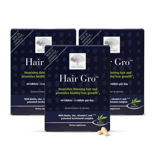 NEW NORDIC Hair GRO, Hair Growth Supplement, Biotin & Palm Fruit Extract Tocotrienols for Natural Regrowth, 60 Count (Pack of 3) - dailyvitalstore