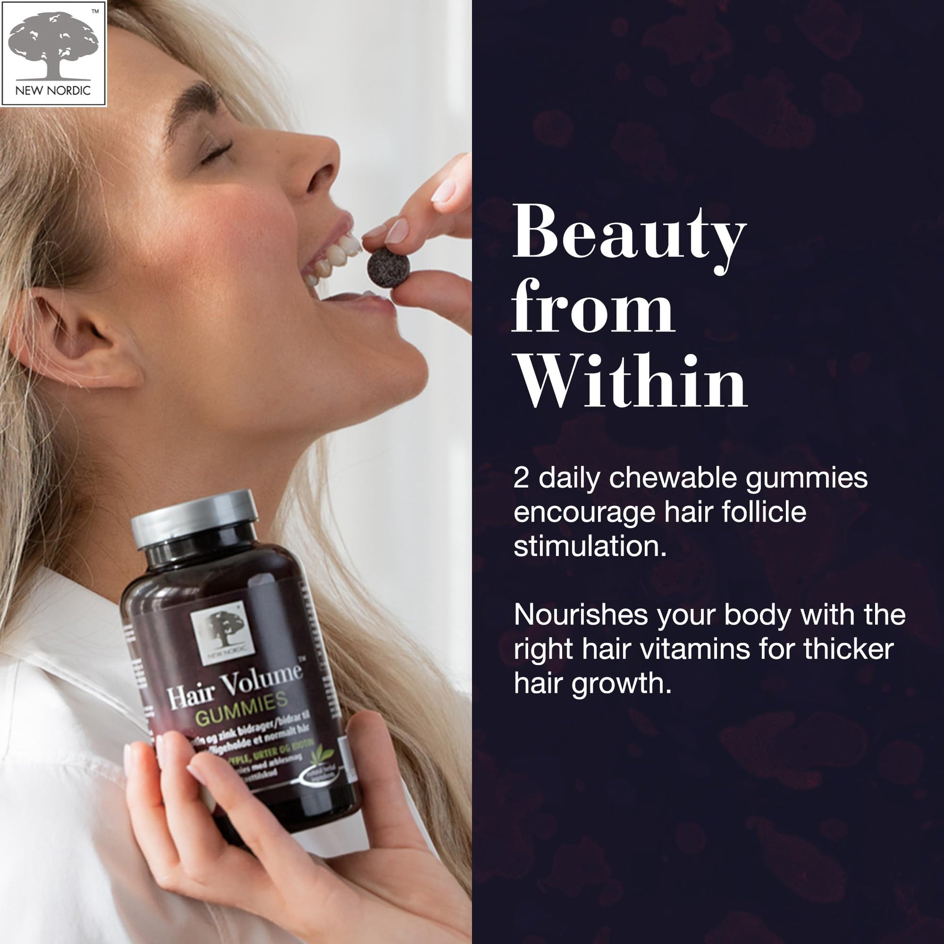 NEW NORDIC Hair Volume Gummies, 2500 mcg Biotin, Daily Hair Vitamins Supplement to Support Hair Skin & Nails, Vegan, 60 Count (Pack of 3) - dailyvitalstore