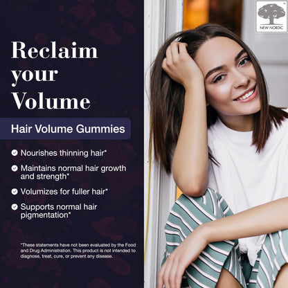 NEW NORDIC Hair Volume Gummies, 2500 mcg Biotin, Daily Hair Vitamins Supplement to Support Hair Skin & Nails, Vegan, 60 Count (Pack of 3) - dailyvitalstore