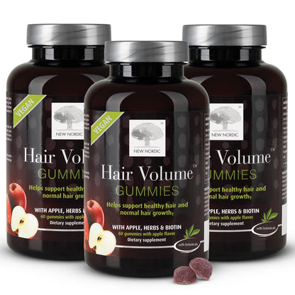 NEW NORDIC Hair Volume Gummies, 2500 mcg Biotin, Daily Hair Vitamins Supplement to Support Hair Skin & Nails, Vegan, 60 Count (Pack of 3) - dailyvitalstore