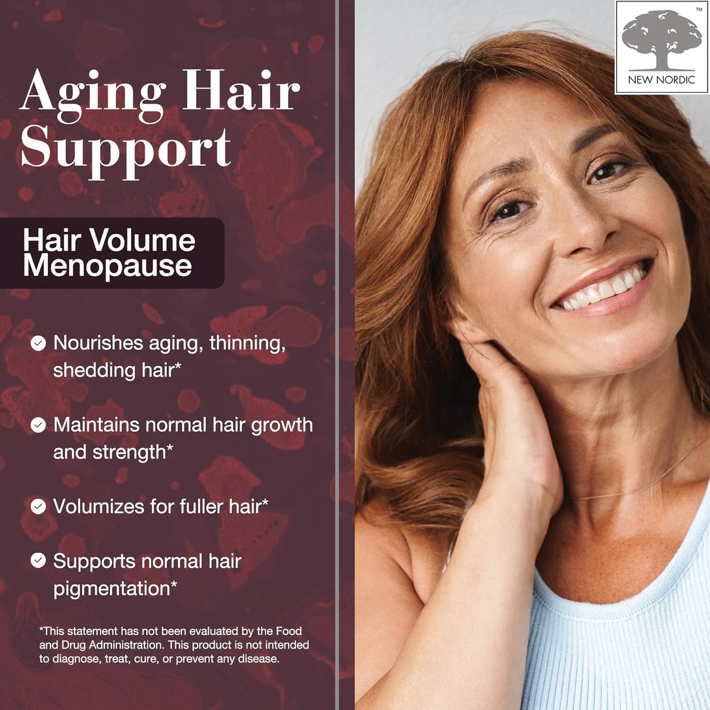 New Nordic Hair Volume Menopause, Supports Healthy Hair Growth During and After Menopause, Pine Bark and Annurca Apple Extract, 30 Tablets - dailyvitalstore