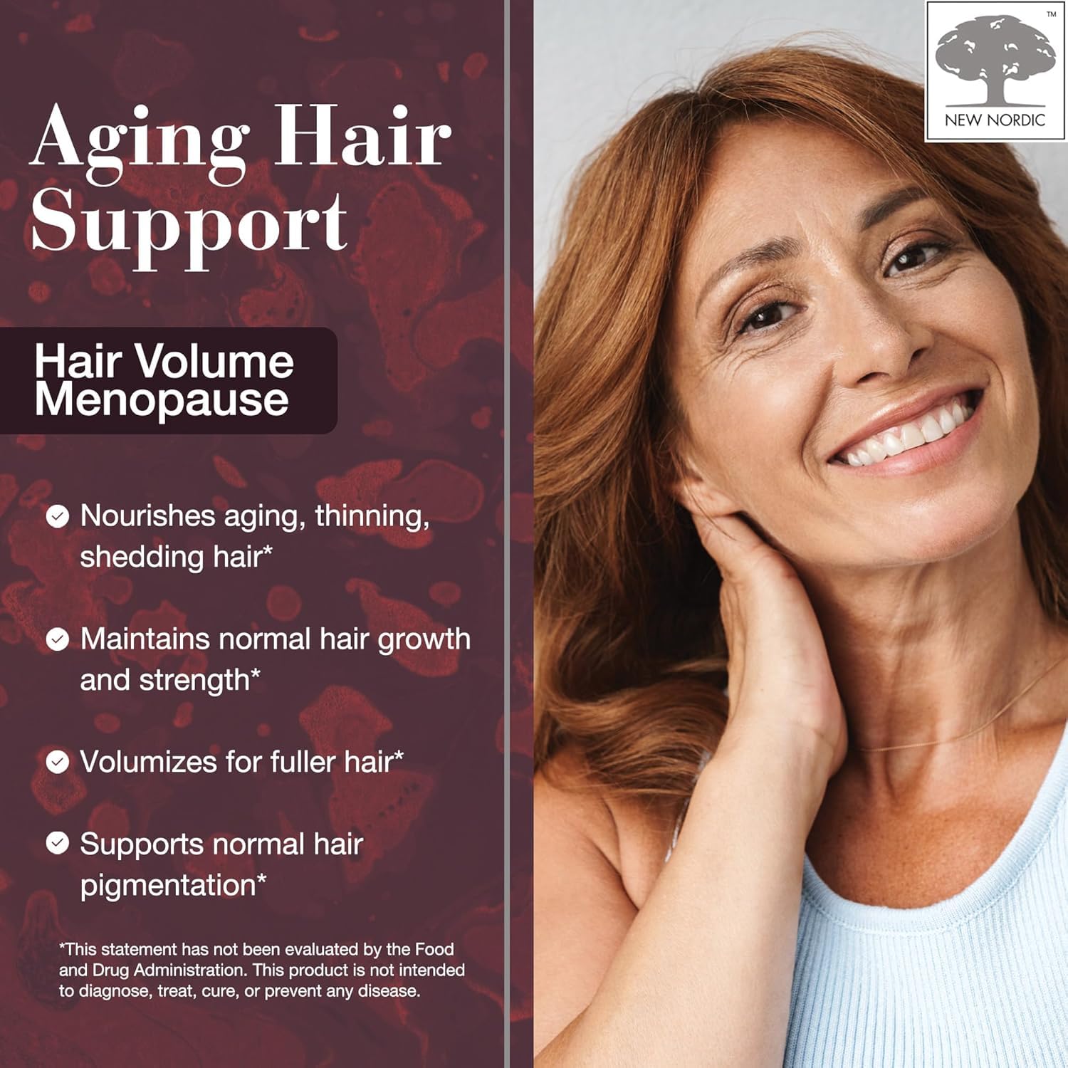 New Nordic Hair Volume Menopause, Supports Healthy Hair Growth During and After Menopause, Pine Bark and Annurca Apple Extract, 30 Tablets - dailyvitalstore