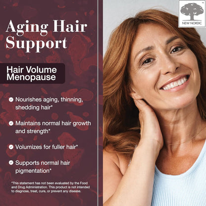 New Nordic Hair Volume Menopause, Supports Healthy Hair Growth During and After Menopause, Pine Bark and Annurca Apple Extract, 30 Tablets - dailyvitalstore