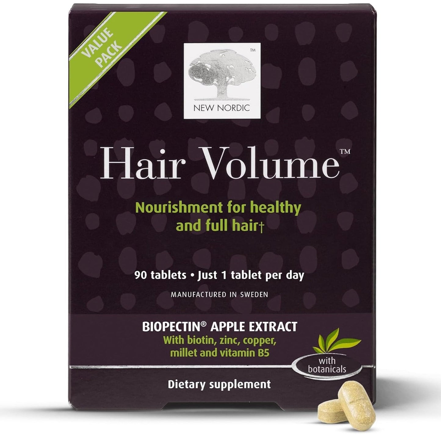 NEW NORDIC Hair Volume Tablets, 3000 mcg Biotin & Biopectin Apple Extract, Hair Vitamins to Support Natural Hair Growth, 90 Count (Pack of 1) - dailyvitalstore