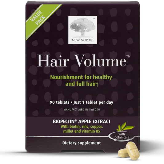 NEW NORDIC Hair Volume Tablets, 3000 mcg Biotin & Biopectin Apple Extract, Hair Vitamins to Support Natural Hair Growth, 90 Count (Pack of 1) - dailyvitalstore