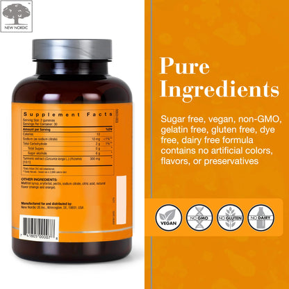 NEW NORDIC Turmeric Curcumin Gummies, Sugar Free, 300 mg Turmeric Supplement for Men and Women, Supports Normally Functioning Joints, Knees, Shoulders, Mango Orange, 60 Count - dailyvitalstore
