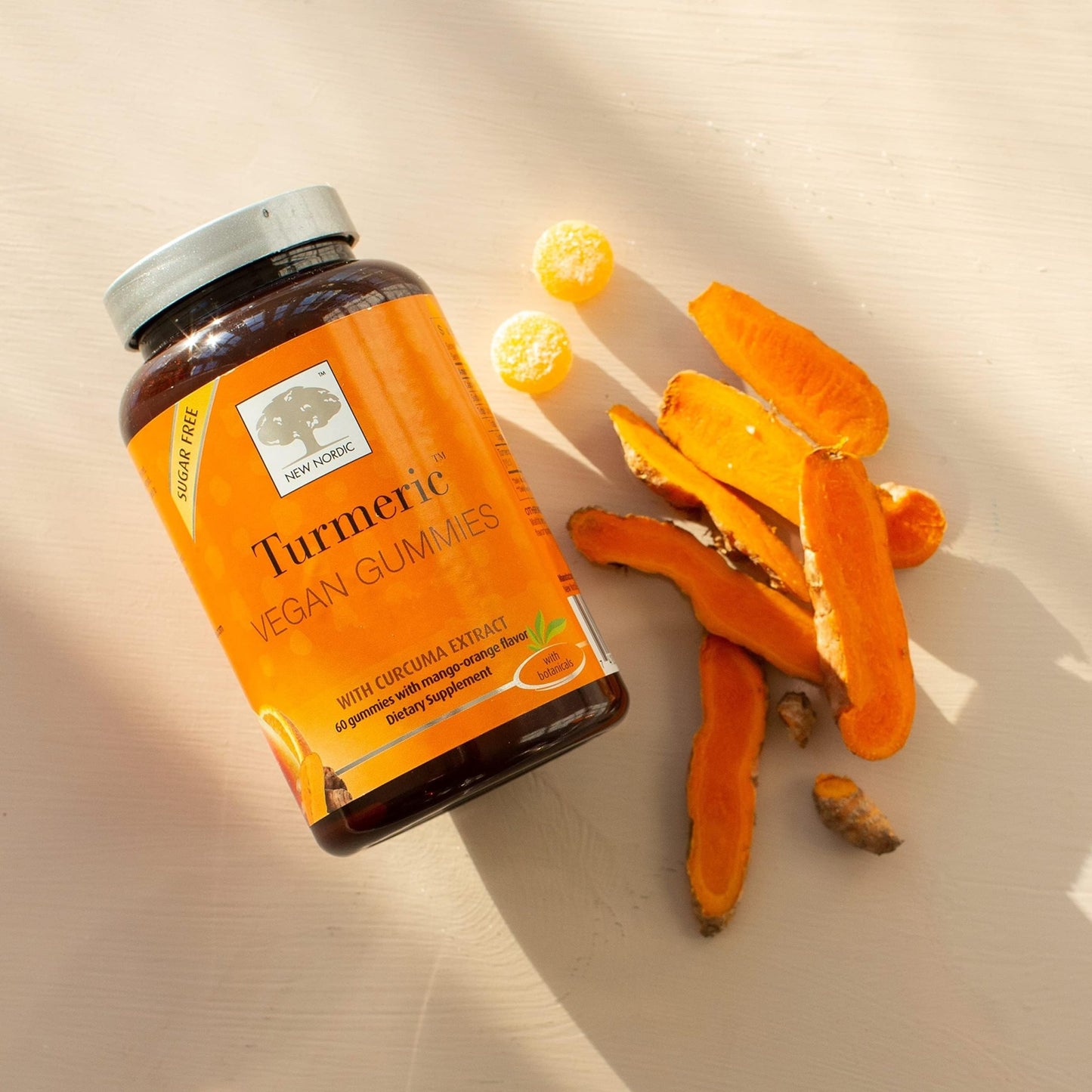 NEW NORDIC Turmeric Curcumin Gummies, Sugar Free, 300 mg Turmeric Supplement for Men and Women, Supports Normally Functioning Joints, Knees, Shoulders, Mango Orange, 60 Count - dailyvitalstore