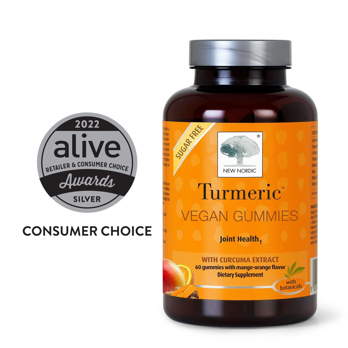NEW NORDIC Turmeric Curcumin Gummies, Sugar Free, 300 mg Turmeric Supplement for Men and Women, Supports Normally Functioning Joints, Knees, Shoulders, Mango Orange, 60 Count - dailyvitalstore