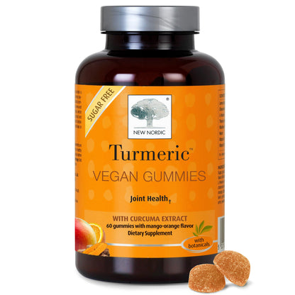 NEW NORDIC Turmeric Curcumin Gummies, Sugar Free, 300 mg Turmeric Supplement for Men and Women, Supports Normally Functioning Joints, Knees, Shoulders, Mango Orange, 60 Count - dailyvitalstore