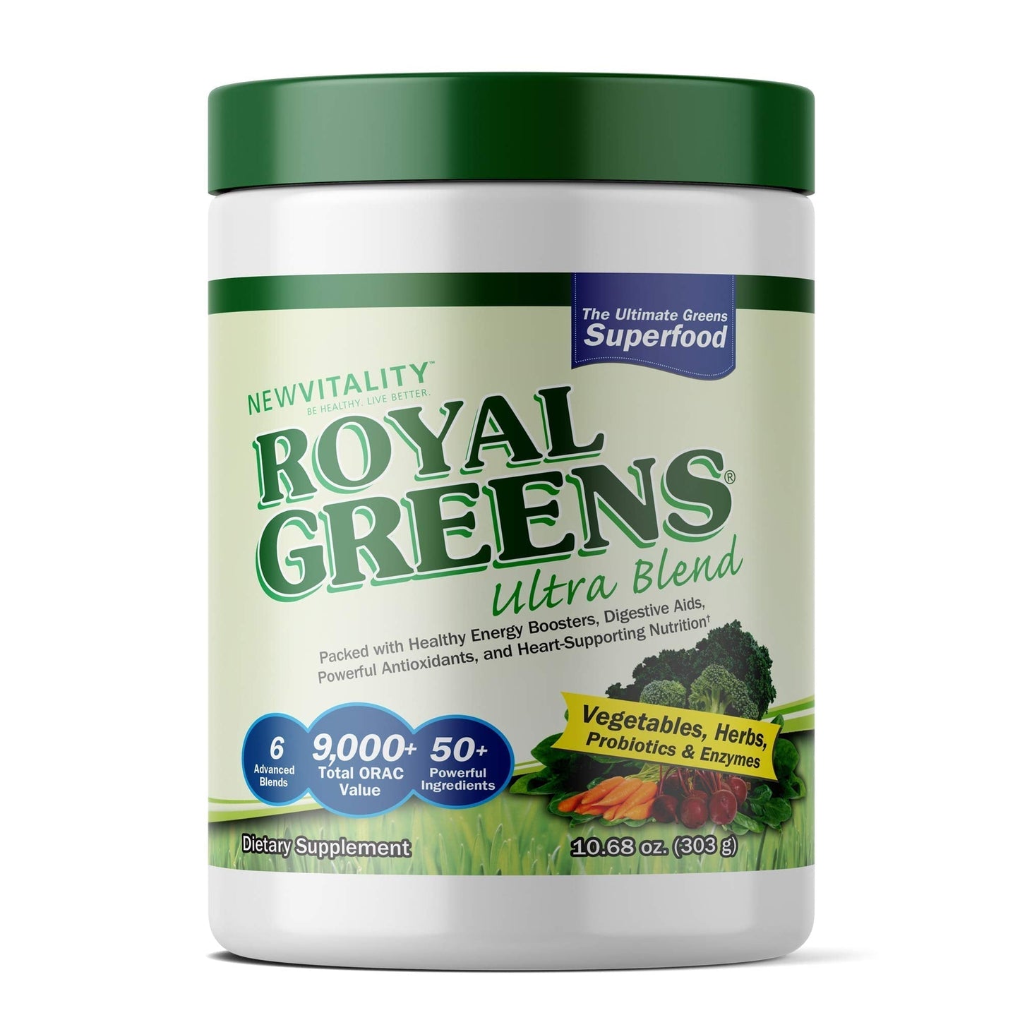 New Vitality Royal Greens Superfood Powder | Healthy Veggie Powder with Probiotics, Enzymes, Antioxidants, Wheat Grass & Greens 10.75oz (30 Day Supply) - dailyvitalstore
