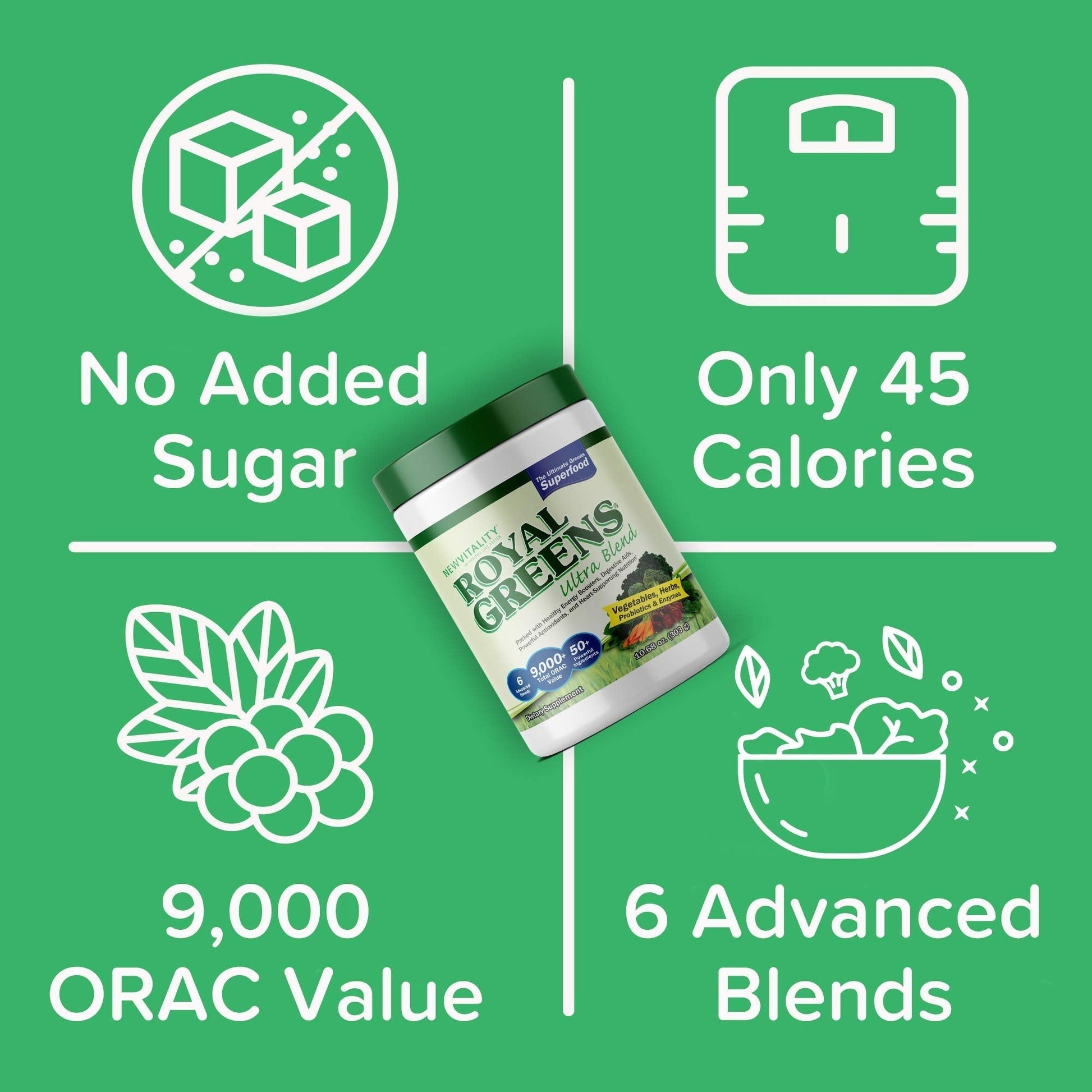 New Vitality Royal Greens Superfood Powder | Healthy Veggie Powder with Probiotics, Enzymes, Antioxidants, Wheat Grass & Greens 10.75oz (30 Day Supply) - dailyvitalstore