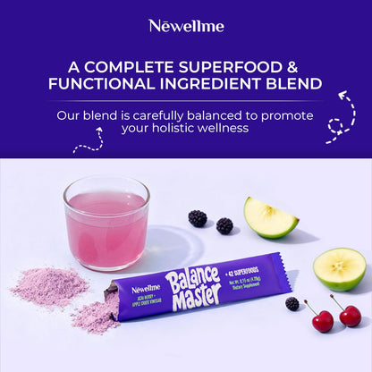 NEWELLME Balance Master Acai Apple Cider Vinegar Powder, Healthy Blood Sugar Support, Probiotics & Digestive Enzymes for Metabolic Support, Vegan Non-GMO, 14 Servings - dailyvitalstore