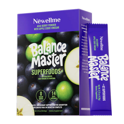 NEWELLME Balance Master Acai Apple Cider Vinegar Powder, Healthy Blood Sugar Support, Probiotics & Digestive Enzymes for Metabolic Support, Vegan Non-GMO, 14 Servings - dailyvitalstore