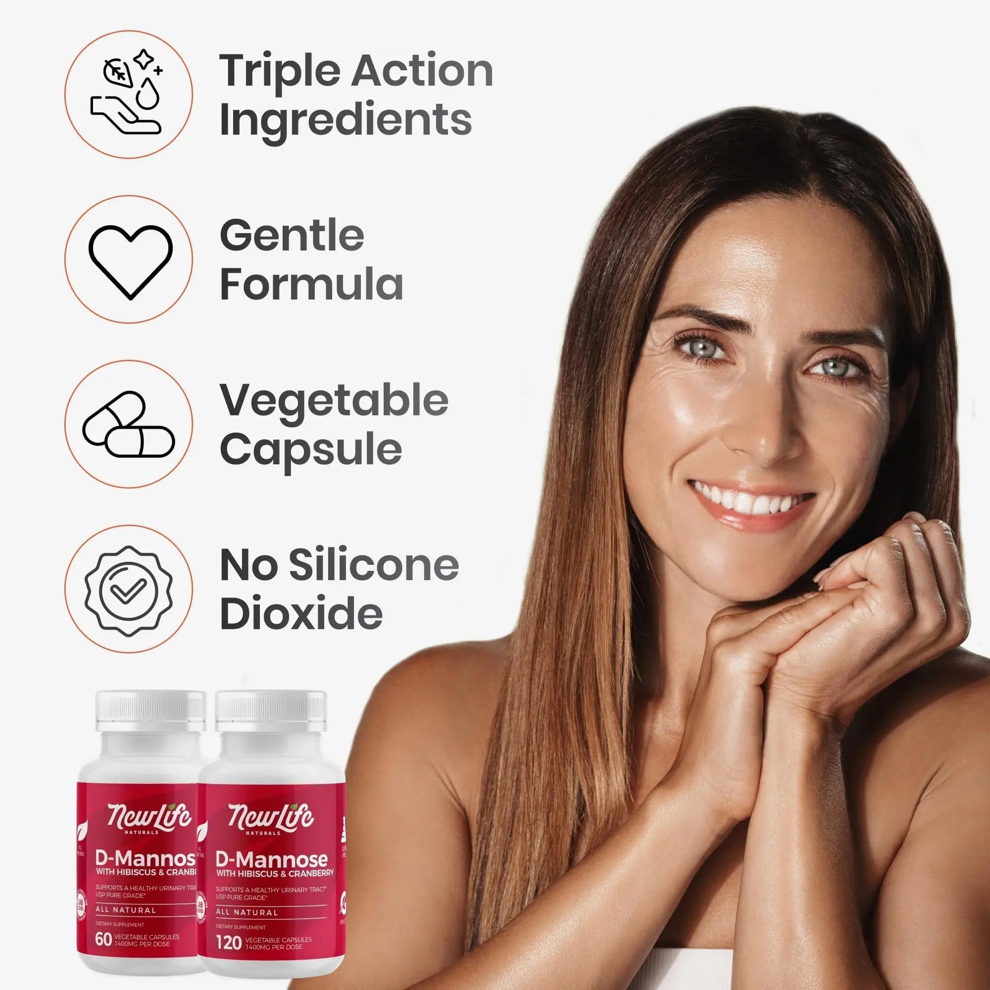 NewLife Naturals D-Mannose Capsules | w/Cranberry and Hibiscus Extracts | Natural Urinary Tract Health Supplement | 1400mg Pure Veggie Powder | 60 Veggie Capsules - dailyvitalstore