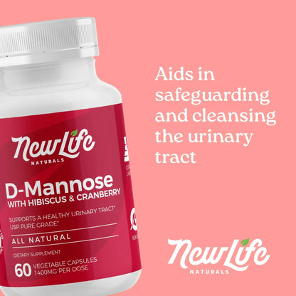 NewLife Naturals D-Mannose Capsules | w/Cranberry and Hibiscus Extracts | Natural Urinary Tract Health Supplement | 1400mg Pure Veggie Powder | 60 Veggie Capsules - dailyvitalstore