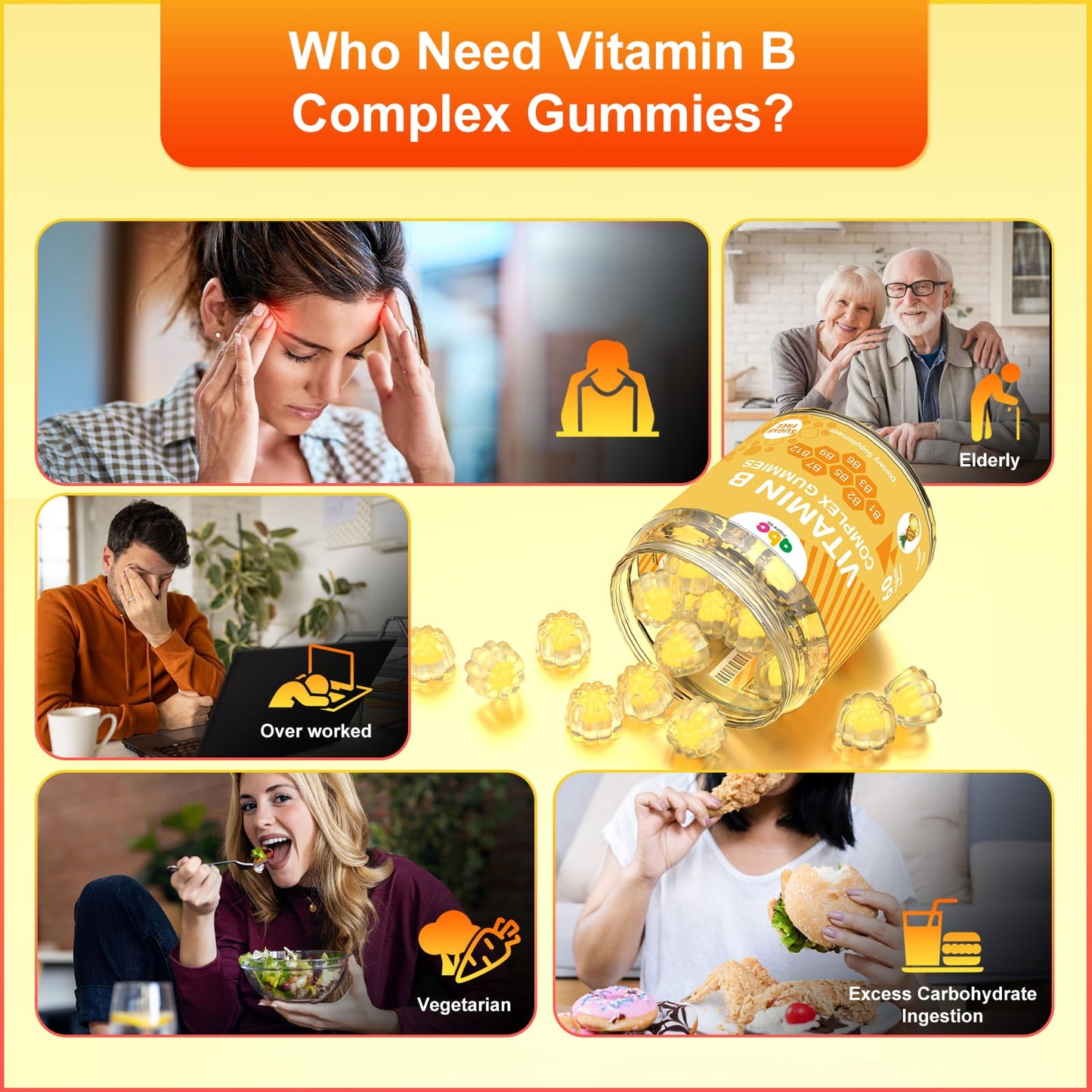NEWOLITE Vitamin B Complex Gummies for Adult Kid-Pineapple Flavor-Chewable Supplement with 8 Essential B Vitamins - dailyvitalstore