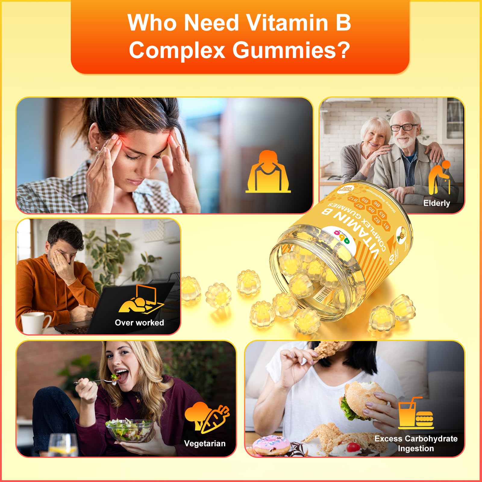 NEWOLITE Vitamin B Complex Gummies for Adult Kid-Pineapple Flavor-Chewable Supplement with 8 Essential B Vitamins - dailyvitalstore