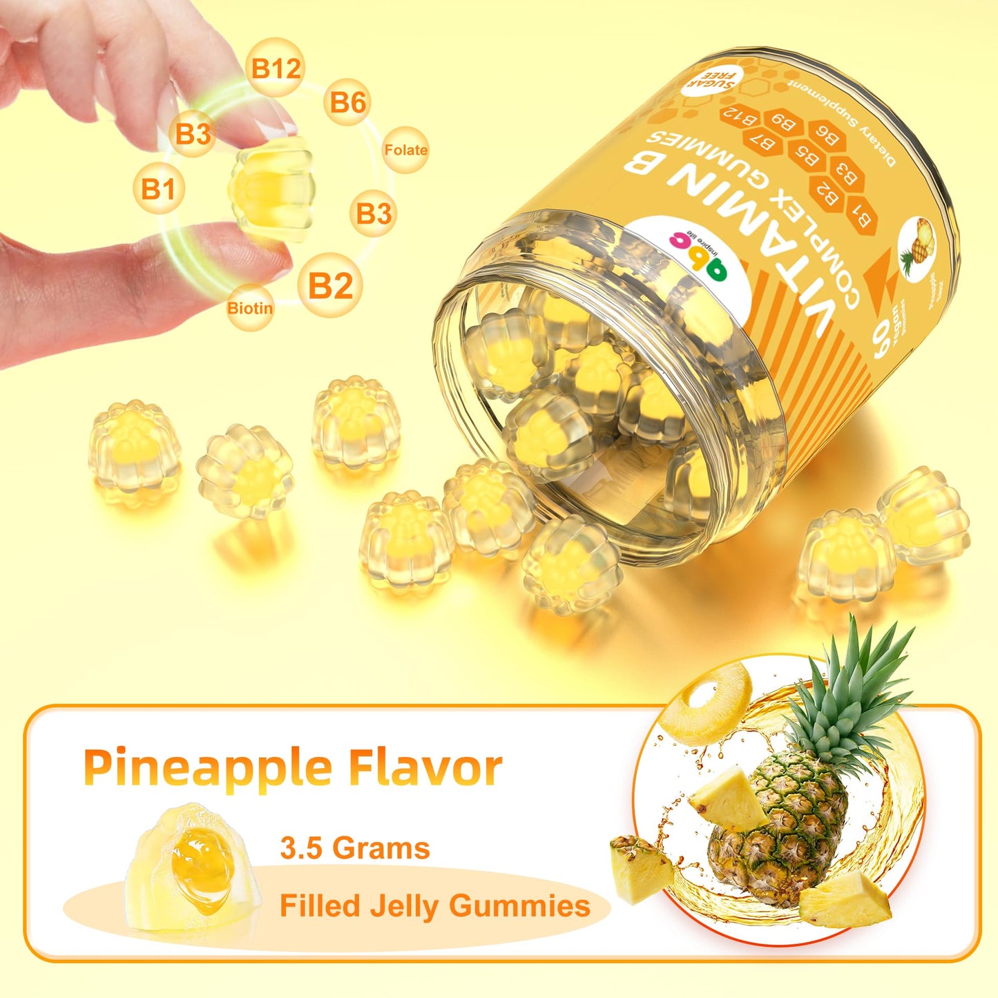 NEWOLITE Vitamin B Complex Gummies for Adult Kid-Pineapple Flavor-Chewable Supplement with 8 Essential B Vitamins - dailyvitalstore