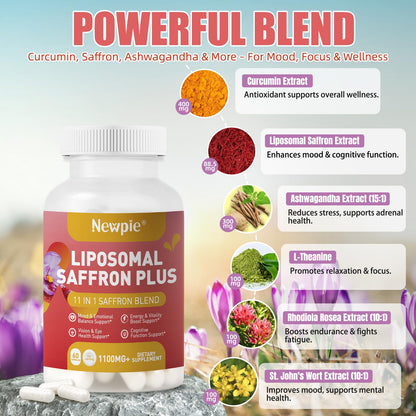 Newpie Saffron Supplements - 100% Pure Saffron Extract Capsules - Natural Mood Enhancer, Supports Eye & Heart Health, Boosts Energy - Premium Supplement for Women & Men（60 Servings (2) - dailyvitalstore